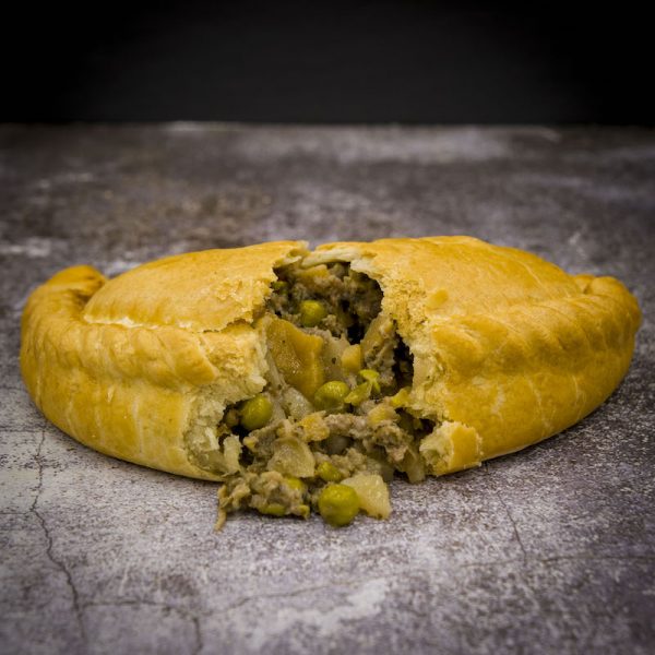 lamb and mint cornish pasty pulled open